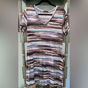 David Cline striped short sleeve dress, L